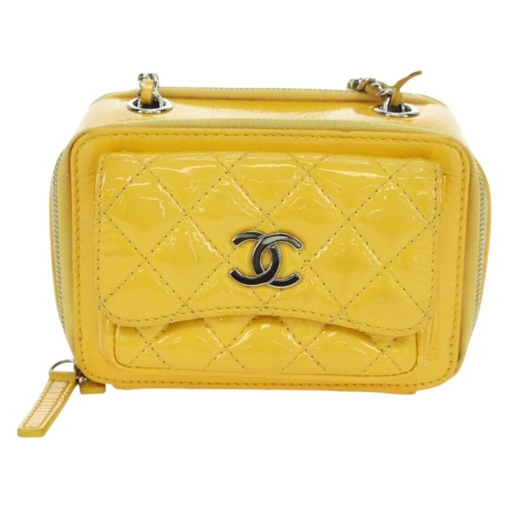 Chanel Matelasse Patent Leather Chain Shoulder Bag Yellow